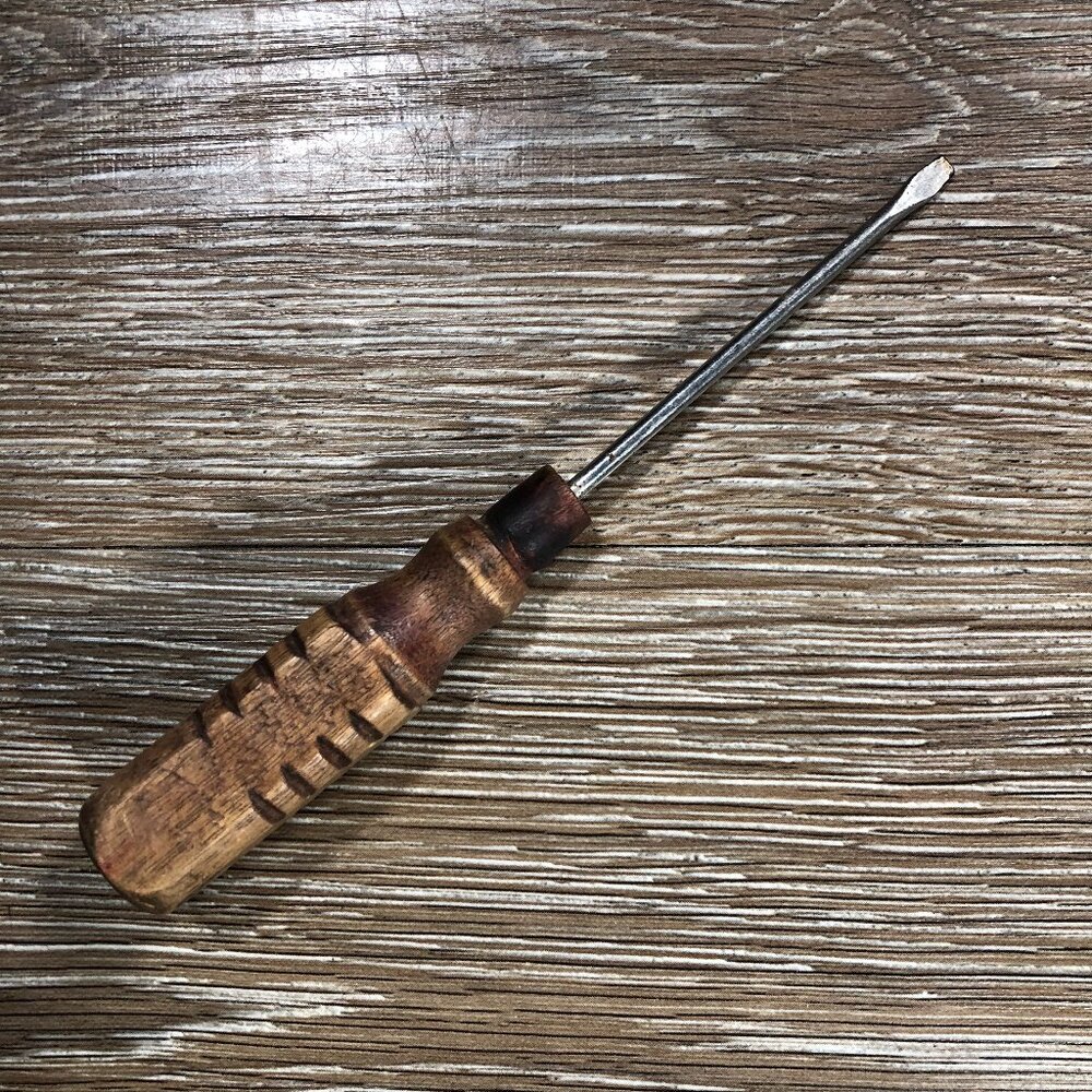 Wood Handle Flat Head Screwdriver 2-5/8" Blade Vintage